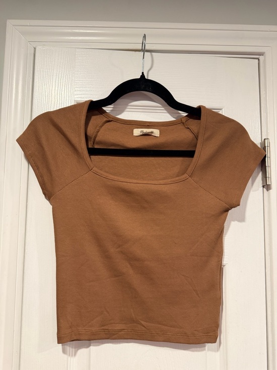 Madewell Tops - NWOT Madewell Size S Brown Square Neck Short Sleeve Ribbed Stretch Cropped Top
